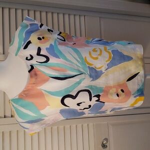 Rachel Zoe Abstract Floral Cap Sleeve 100% Linen Top, Small